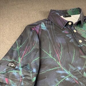 Sunday Swagger Mens Tropical Botanical Golf Polo Shirt Dark Floral Print Large